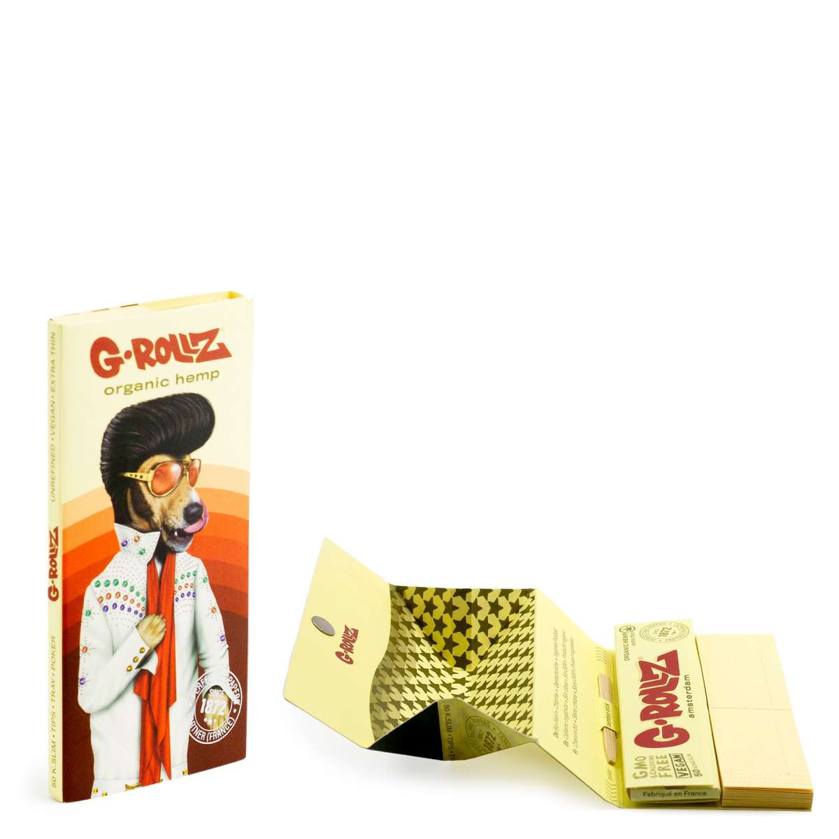 G-Rollz | 'Vegas Pop' - Organic Hemp Extra Thin - 50 KS Slim Papers + Tips & Tray
