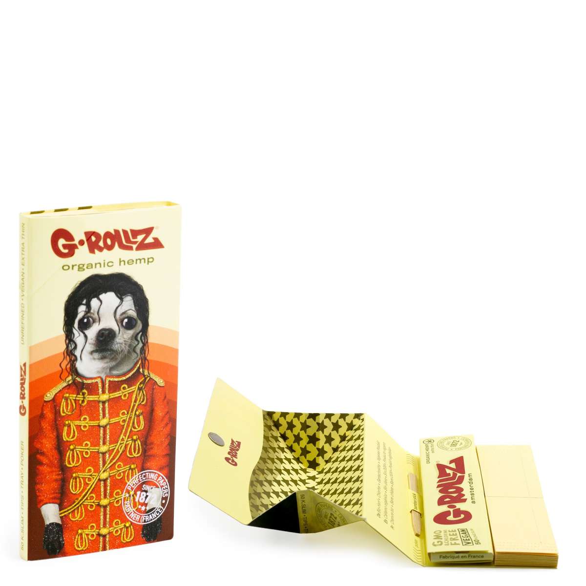 G-Rollz | 'Vegas Pop' - Organic Hemp Extra Thin - 50 KS Slim Papers + Tips & Tray